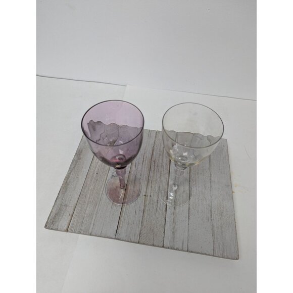 Vintage Set Of 2 Purple Clear Wine Water Glasses 9 1/4" - Picture 4 of 6